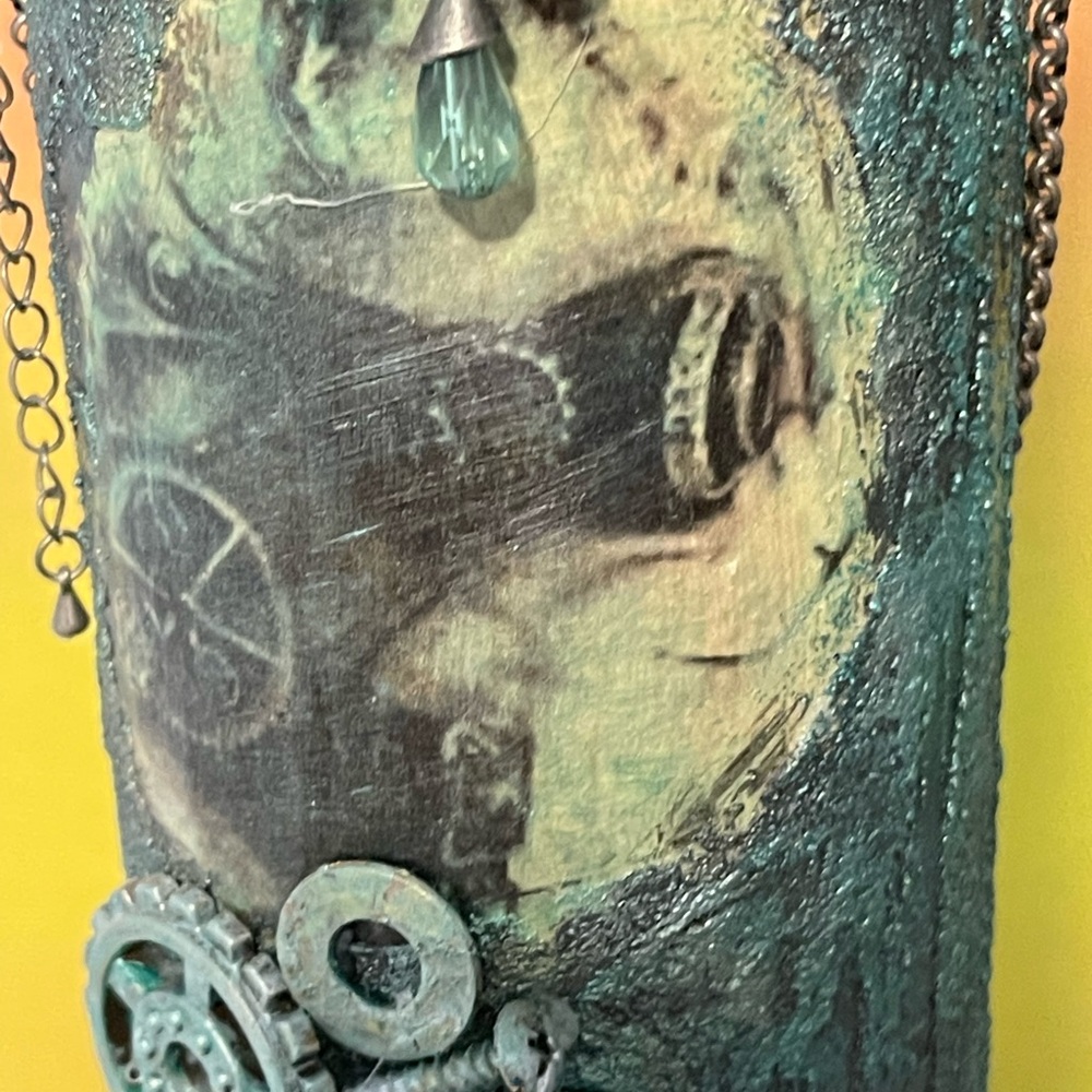 Steampunk Kitty Decorative Bottle with Gears Handcrafted - Picture 5 of 13